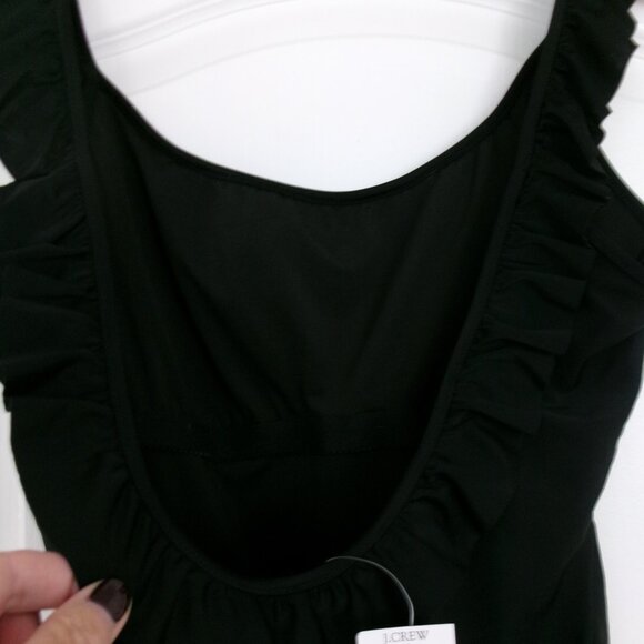 New J. Crew Black Ruffle Neckline Swimsuit Scooped Back L Large New with Tag - Picture 4 of 9